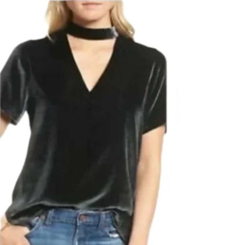 Madewell Velvet Choker Top Olive Green Size M